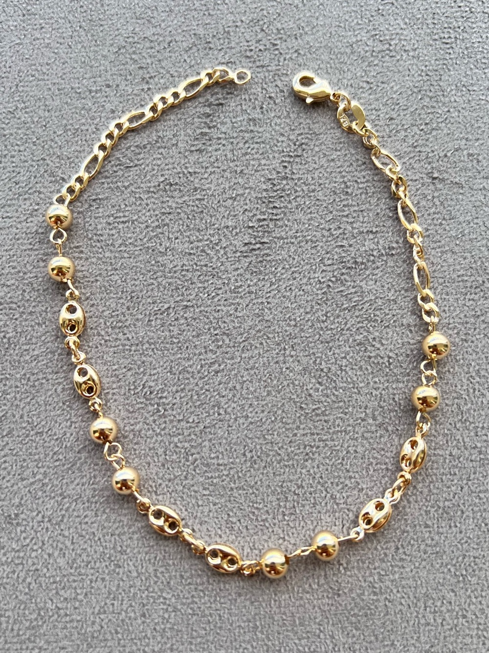 Gold Filled Gucci Puff And Bead Link Anklet